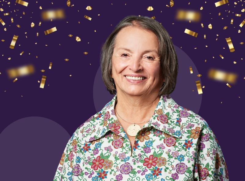 picture of woman with confetti falling 